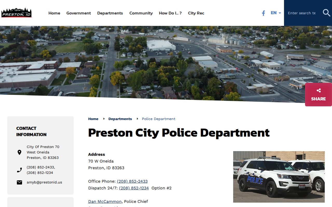 Preston Police Department criminal record request page