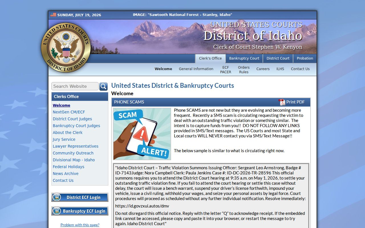 U.S. District Court for the District of Idaho official website