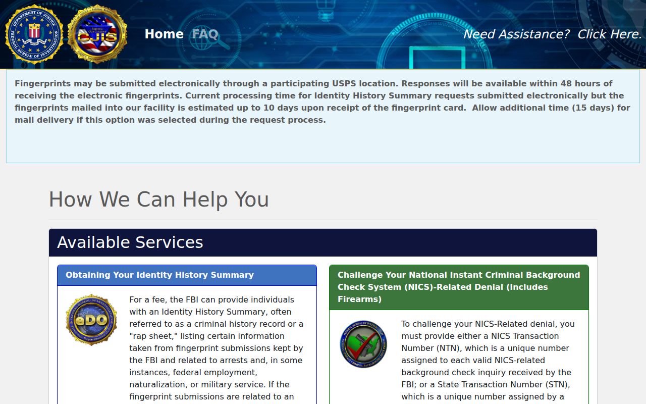FBI electronic Departmental Order self-record request portal